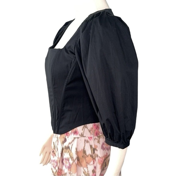 Jason Wu Corset Square Neckline Puff Sleeve Crop Top Black Size Medium NEW - Picture 4 of 13